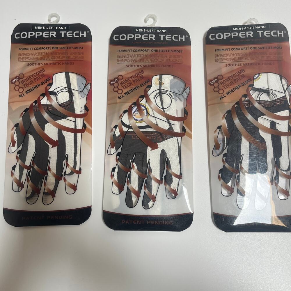 3 Pack Copper Tech Mens' Left Hand All Weather Golf Glove NWT